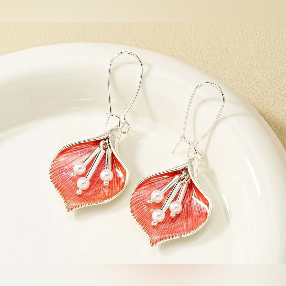 Snowdrop Orange Silver Plated Faux Pearl Earrings